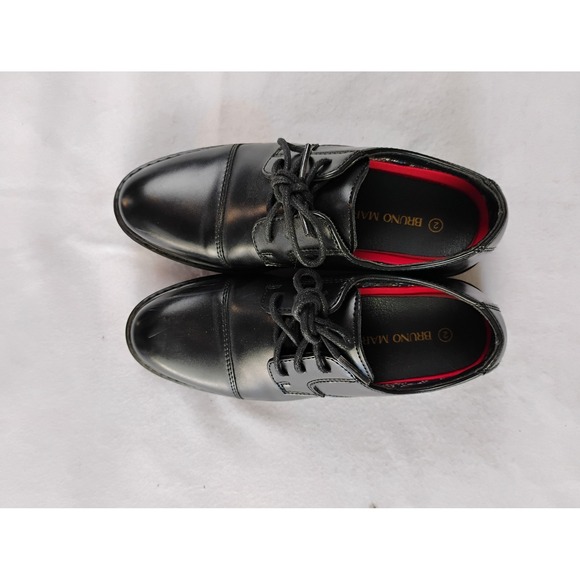 Bruno Marc Black Dress Shoes Cap Toe Lace Up Formal Kids Size 2 - Picture 1 of 6